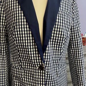 J. Crew gingham plaid cotton blazer jacket size 12 navy